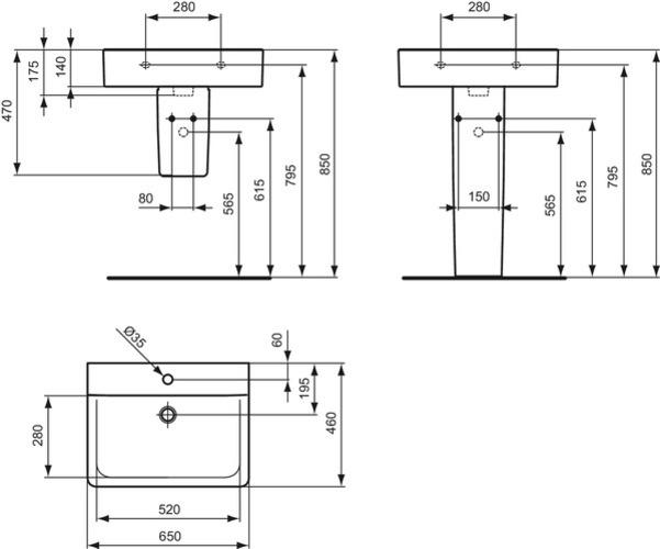 Image du produit Ideal Standard Lavabo Connect Cube 650mm E8106, sans trop-plein (650 mm, 460 mm)