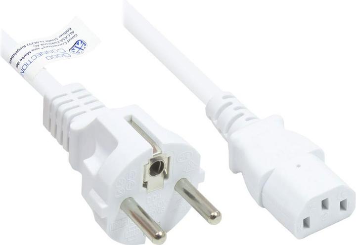 Actual product image Good Connections Mains cable safety plug type E+F (CEE 7/7, straight) to C13 (straight), white, 0.75 mm², 1 m, ® (1 m, CEE 7/7)