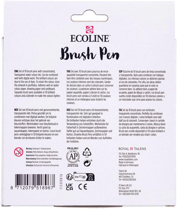 Nutritional values and ingredients Talens Ecoline Brush Pen Set 11509816 ass. Skin 10 pieces (Pastel red, Sepia light, Sepia dark, Sepia, Pastel pink, Pastel yellow, Beige, Pink beige, Apricot tree, 10 x)