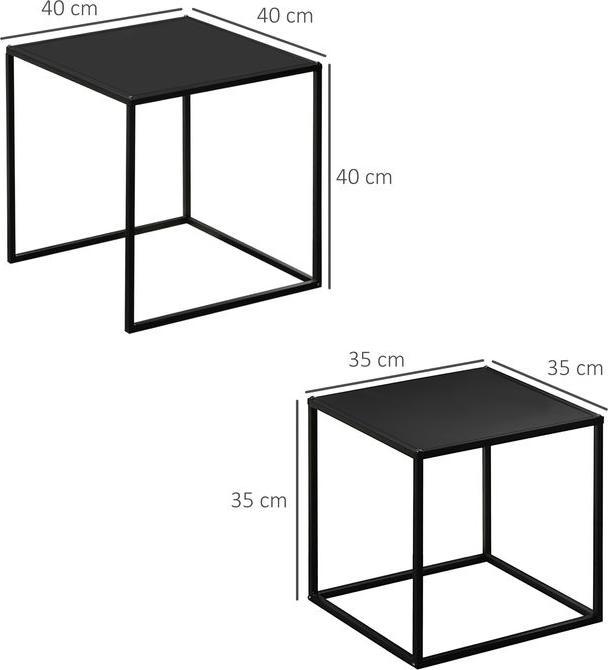 Produktbild Swisshandel24 Beistelltisch, Couchtisch, Satztisch, 2er-Set, modernes Design, Stahlrahmen, schwarz, 40x40x40cm