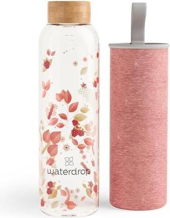 Waterdrop Bottiglia di Vetro con Coperchio in Bambù e Custodia in Neoprene (0.60 l)