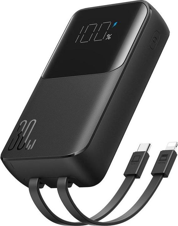 Produktbild Joyroom 30W 20000mAh mini Power Bank with built-in Cables, USB-A & USB-C - Black (10000 mAh, 30 W, 37 Wh)
