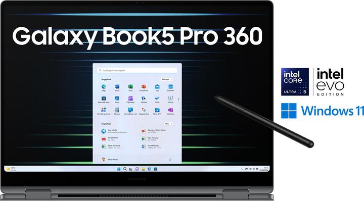 Actual product image Samsung Galaxy Book5 Pro 360 (16", Intel Core Ultra 5 226V, 16 GB, 512 GB, DE)
