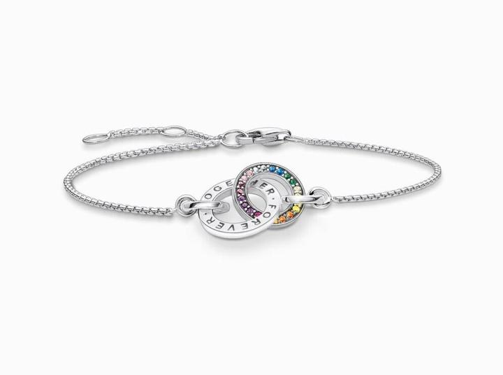 Immagine prodotto Thomas Sabo Bracciale con due anelli con pietre colorate in argento annerito (19 cm, Argento 925)