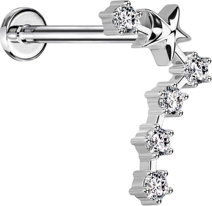 Produktbild Star Piercing Micro Labret Innengewinde silber Sternzeichen Fische mit Kristallen (Chirurgenstahl 316L, Messing)