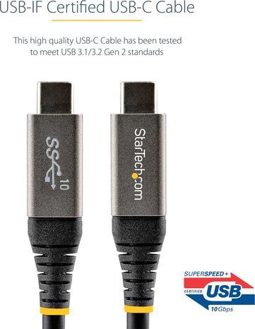 Immagine prodotto StarTech .com 3ft (1m) cavo USB C 10Gbps, cavo USB-C certificato USB-IF, cavo USB 3.1/3.2 Gen 2 Type-C, 100W (1 m, USB 3.2 Gen 2, 10 W)
