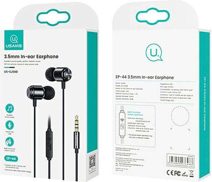 Actual product image Usams Słuchawki stereo EP-44 jack 3.5mm czarny/black HSEP4401 (US-SJ548) (ANC, Cable)