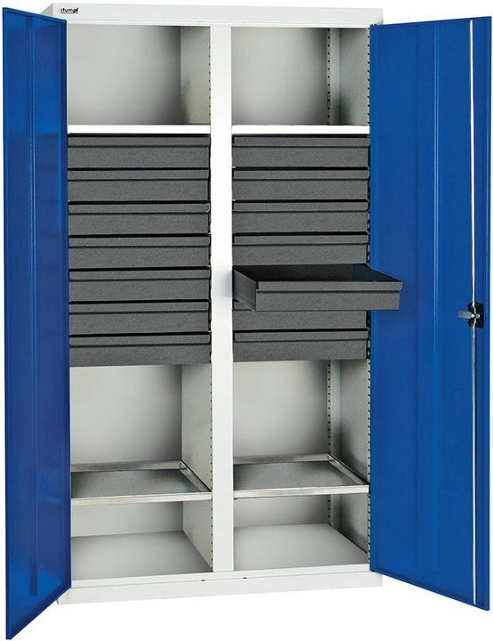 Stumpf Werkzeugschrank 14 Schubladen 4 Fachböden 1800x1000x500mm grau enzianblau (100 cm, 180 cm)