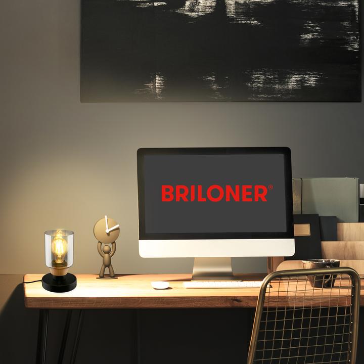Actual product image Briloner Table lamp, with wood, smoked glass, 1xE27/max.10W (E27)