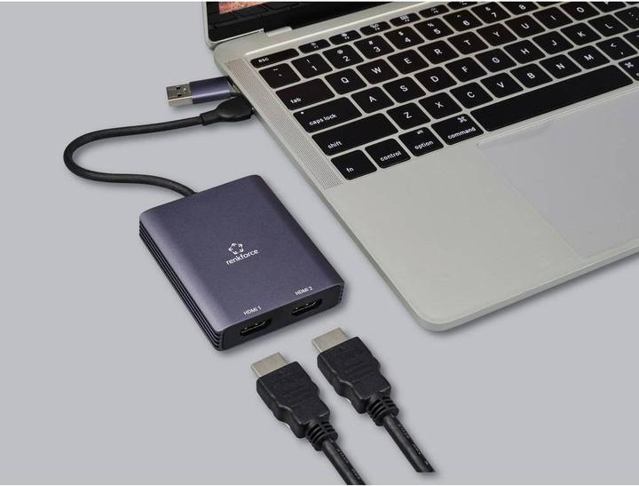 Produktbild Renkforce RF-6418198 USB-C® / HDMI Adapter (1x USB-A, USB-C® - 2x HDMI®) Grau 4K (USB Typ-C, HDMI, 15 cm)