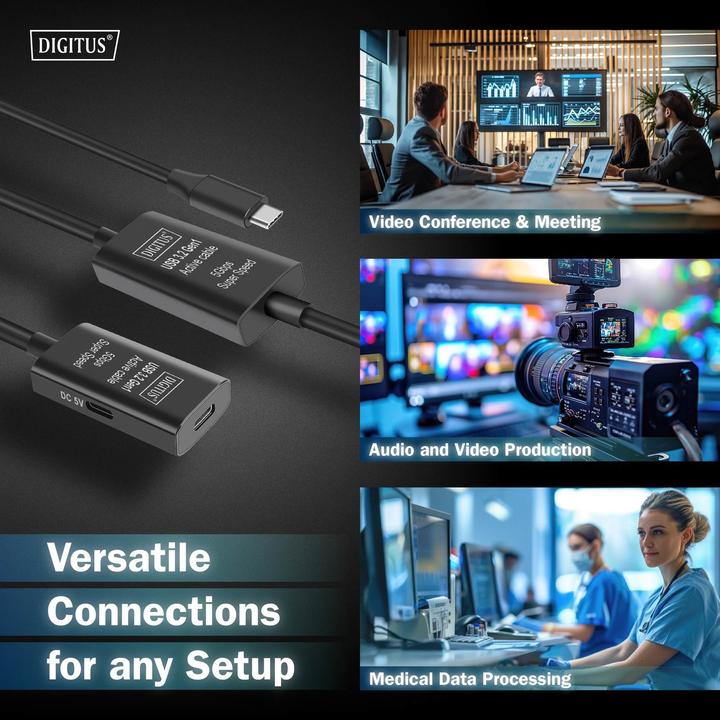 Immagine prodotto Digitus Cavo di prolunga attivo USB 3.2 Gen1 5G, USB-C - USB-C, 10 m (10 m, USB 3.2 Gen 1)