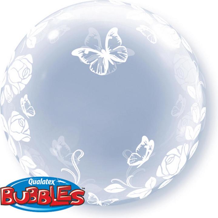 Actual product image Qualatex 61cm Deco Bubble Balloon Elegant Rose and Butterfly (1 x)
