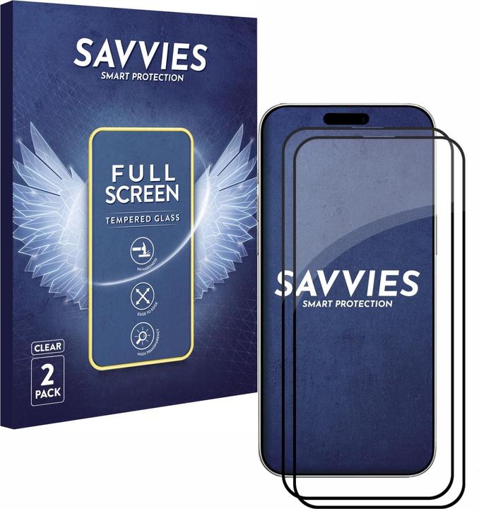 Immagine prodotto Savvies Protezione dello schermo in vetro blindato a schermo intero (2 Pezzo/i, Apple iPhone 16 Pro Max)