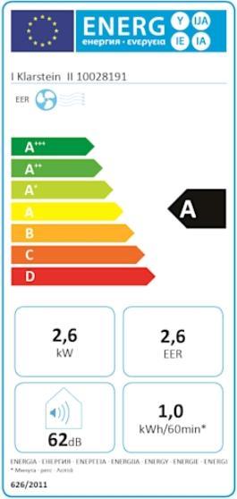 Energy Label Klarstein Metrobreeze 9 New York City (40 m², 9000 BTU/h)