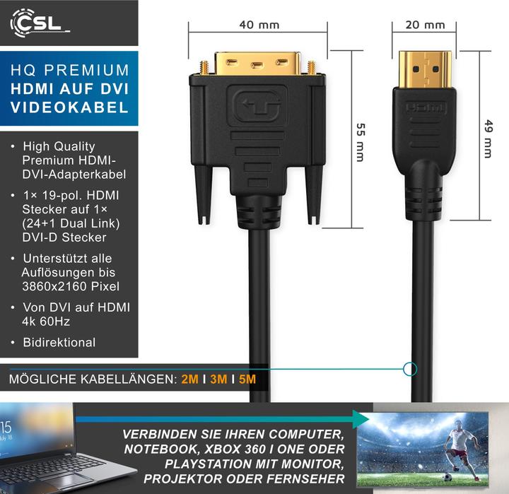 Image du produit CSL Câble DVI vers HDMI - Dual Link 24 1 - résolutions HDTV jusqu'à 2560x1600 - conducteur cuivre OFC (5 m, HDMI, DVI)