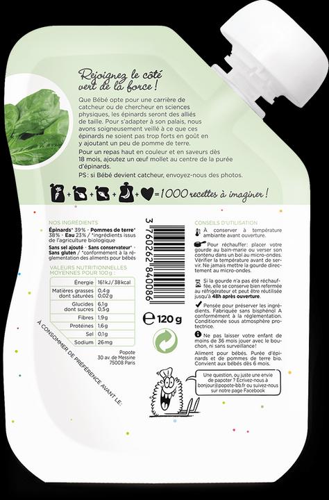 Actual product image Popote Quetschie Spinat BIO (120 g)
