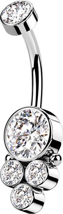 Produktbild Star Piercing Banane Innengewinde silber Scheibe mit Kristall und vier Kristallen (ohne Messing, Chirurgenstahl 316L)