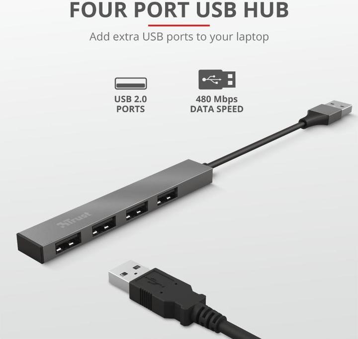 Produktbild Trust I/O-HUB MINI-USB 4PORT/23786 (USB-A, 4 Ports)