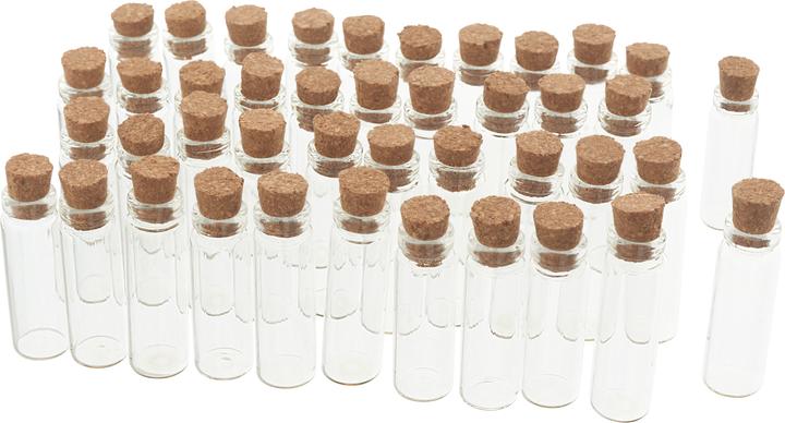 Actual product image VBS XXL Mini Gläschen mit Korken, 42 Stück, Ø 1 cm, H 3,8 cm, ca. 1 ml