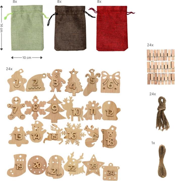 Actual product image Hermex Weihnachtskalender zum Befüllen Do-It-Yourself-Adventskalender Jutebeutel