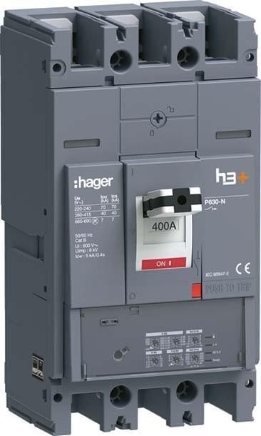 Actual product image Hager HNW400JR h3+ P630 LSI 3P3D 400A 40kA circuit breaker