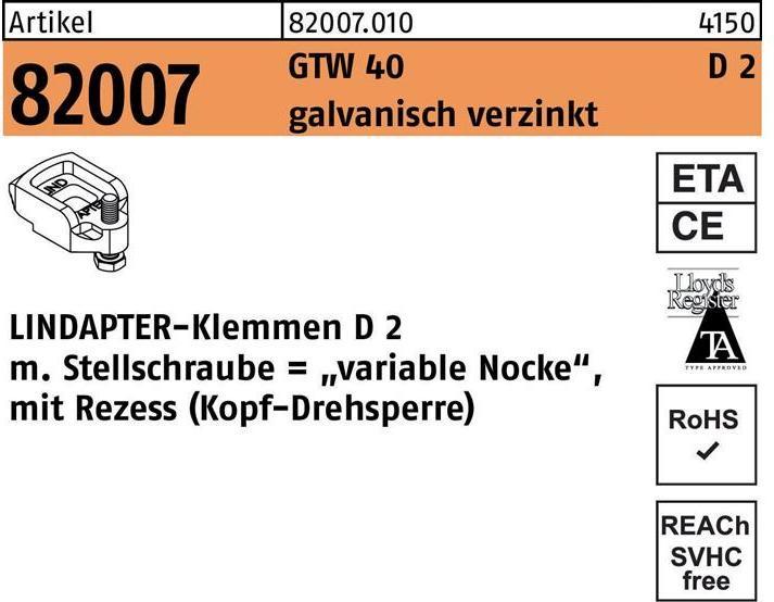 Lindapter Klemmen R 82007 GTW 40 D2 M 16 / 13 - 20 galvanisch verzinkt (0.02 m)