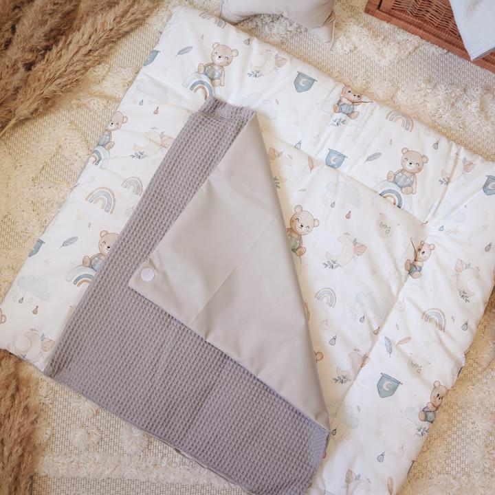 Produktbild Baby-Nest Wickelauflage Waffel Inklusive Abnehmbare Wasserdichte Unterlage |Teddy Bears (80 x 75 cm)