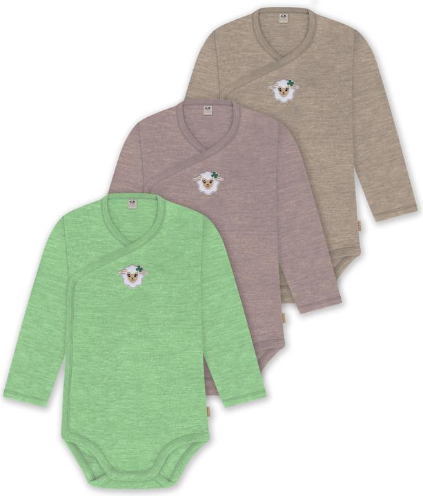 Actual product image Normani Set of 3 baby body wrap long sleeve toddler bodysuit made from merino wool - 9357 (80)