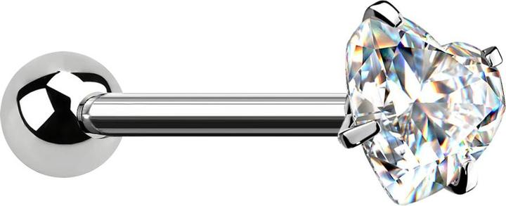 Immagine prodotto Star Piercing Barbell silber mit Kugel und Kristallherz silber gefasst (senza ottone, Acciaio chirurgico 316L)