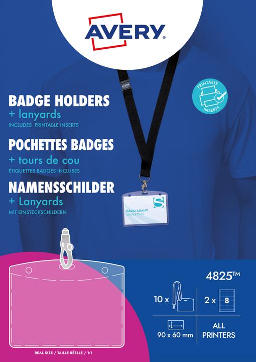 Produktbild Avery Zweckform Namensschild-Tasche, 90 x 60 mm, mit Lanyard transparent, aus PVC-freiem Material, mit 3-f