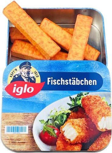 Actual product image Tanner Iglo fish fingers wood in metal tin