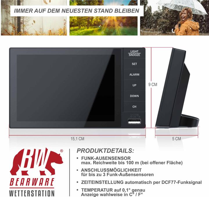 Produktbild CSL Funk Wetterstation Innen und Aussen mit Aussensensor, DCF, Farbdisplay, Thermometer, Hygrometer