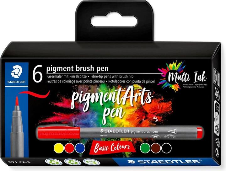 Produktbild Staedtler Fasermaler Pigment Arts Brush Pen Basic Colours (Mehrfarbig, 6 x)