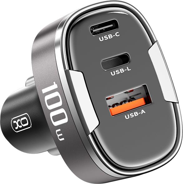 Produktbild xO Kfz-Ladegerät CC61 PD QC 3.0 100W 1x USB 1x USB-C 1x Lightning grau