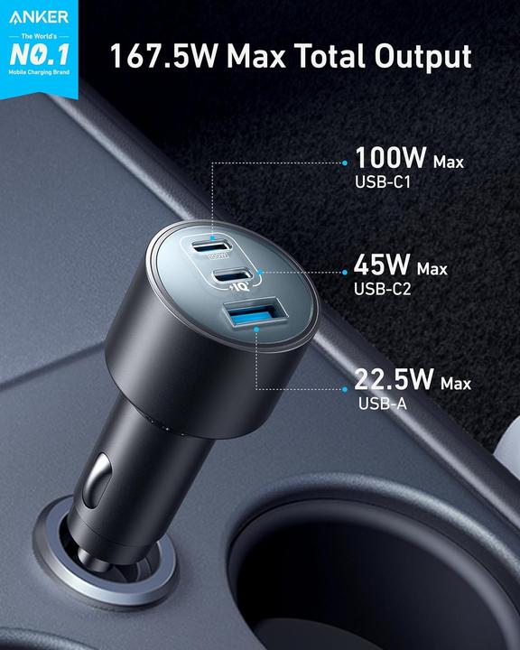 Actual product image Anker CAR CHARGER (167.5W, 3 PORTS) WITH