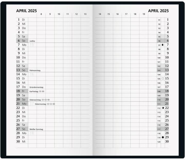Nutritional values and ingredients Glocken Pocket calendar 8,7x15,3cm 1 month/2 pages plastic cover black 2025