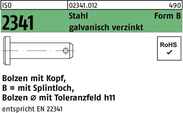 Image du produit Boulon ISO 2341 avec tête/trou à goupille B 8 x30 x24 acier électro-galvanisé
