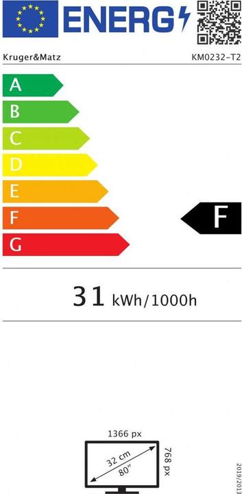 Etichetta energetica Krüger&Matz KM0232-T2 (32", LED, Pronto per l'HD)