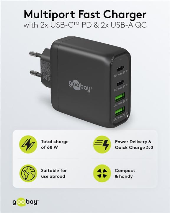 Actual product image Goobay USB multiport fast charger with GaN technology (65 W)