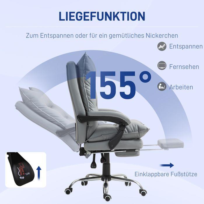 Produktbild Swisshandel24 Bürostuhl mit Liegefunktion, ergonomisch Schreibtischstuhl Drehstuhl Hellgrau
