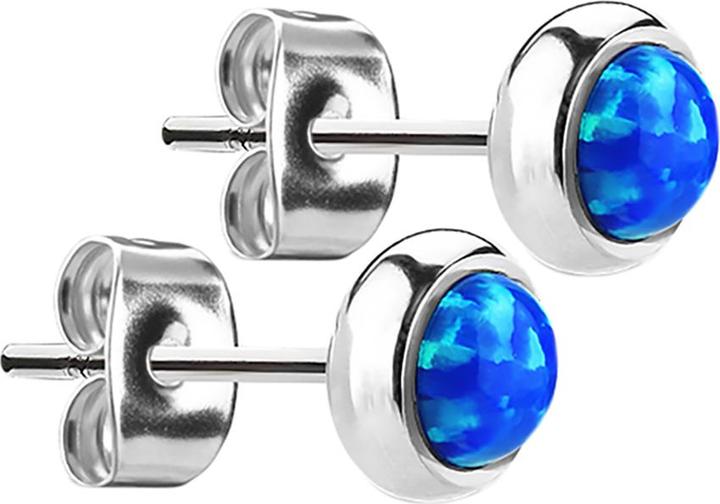 Image du produit Star Piercing Clous d'oreille argent avec opale bleue (sans laiton, Acier chirurgical 316L)