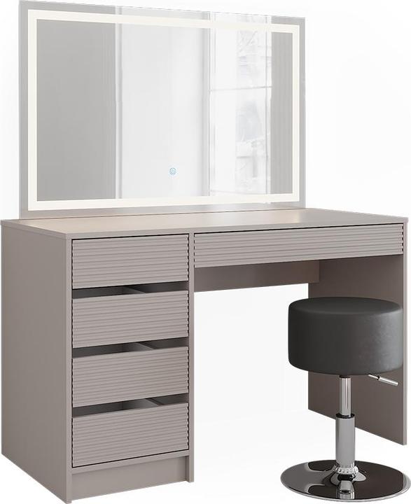 Cashmere, Hocker: Schwarz, LED-Spiegel: Weiss, Schminktisch: Cashmere