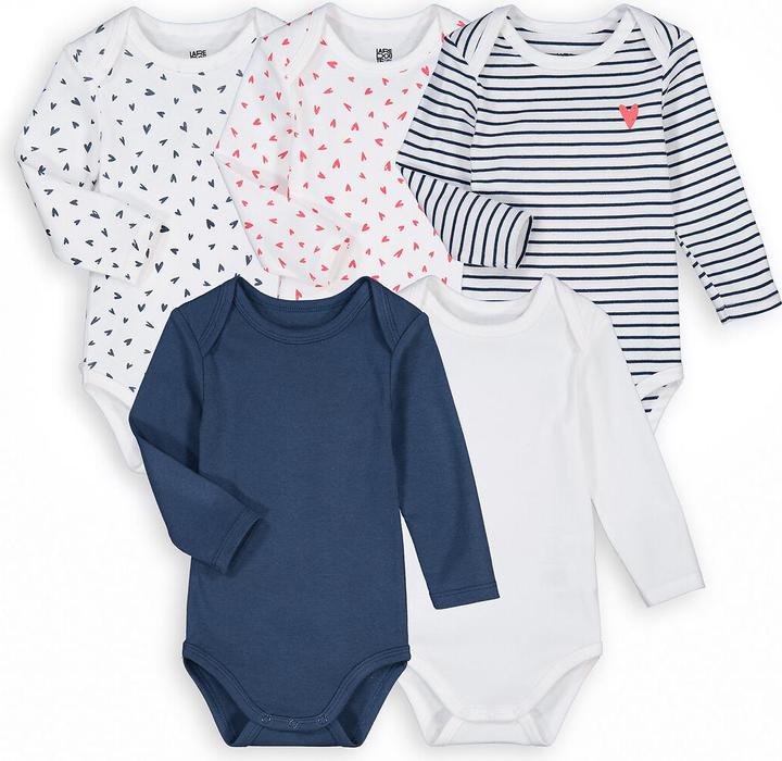 Actual product image La Redoute Collections 5-pack of ribbed bodysuits with long sleeves (68)