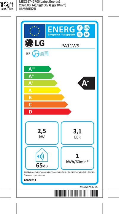 Energy Label LG PA11WS (8530.35 BTU/h)