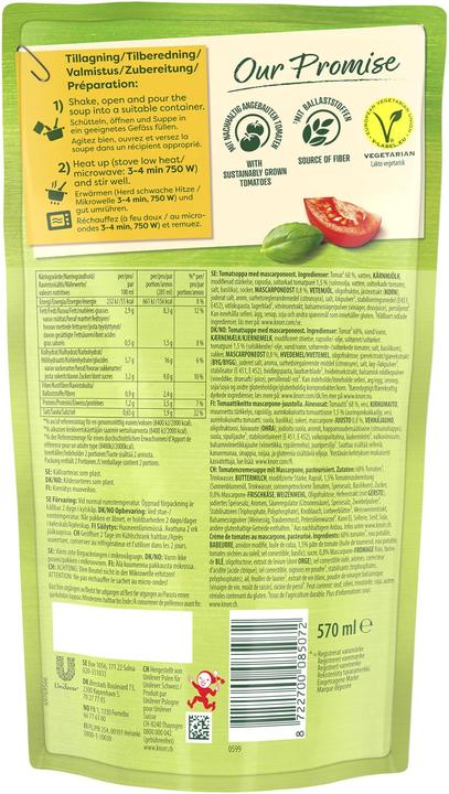 Valeurs nutritives et ingrédients Knorr Velouté de tomates au mascarpone (570 ml)