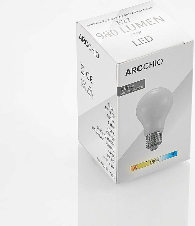 Actual product image Arcchio LED lamp E27 8W 2.700K dimmable, opal (E27, 8 W, 980 lm, 1 x, E)