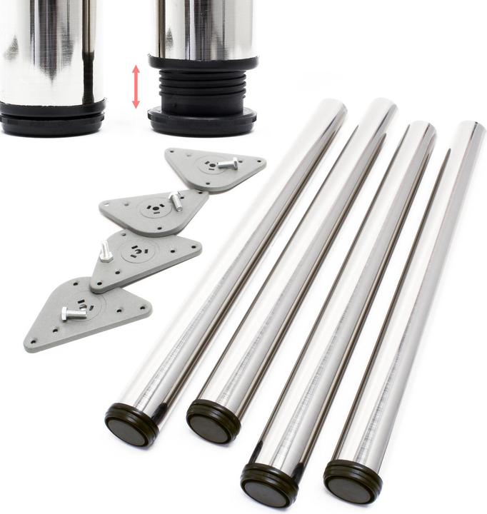 Actual product image Wiltec Stainless steel Table legs set of 4 Nickel Furniture foot adjustable Ø60mm 710mm