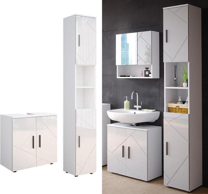 Actual product image Vichy Bathroom furniture set Irma, White High Gloss/White, 2 parts, with tall unit