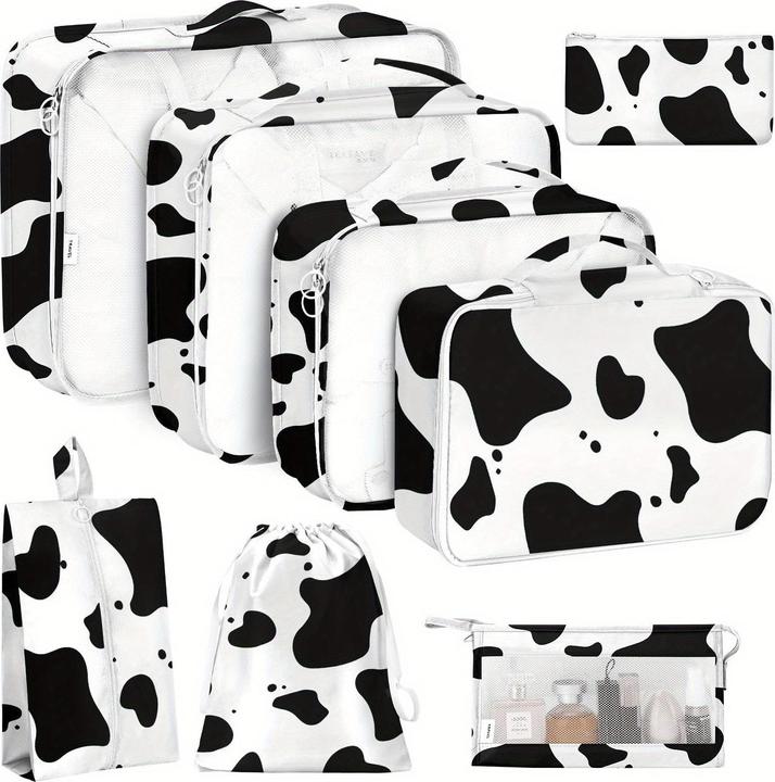 Image du produit Only-Bags.Store 8pcs, Impression vache et Impression léopard Cubes d'emballage Bagages Organisateur d'emballage