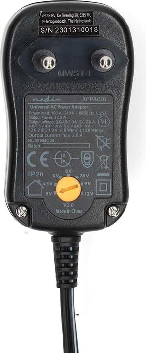 Immagine prodotto Nedis ACPA001 Alimentatore universale 3/4,5/5/6/7,5/9/12 VDC 1,0 A
